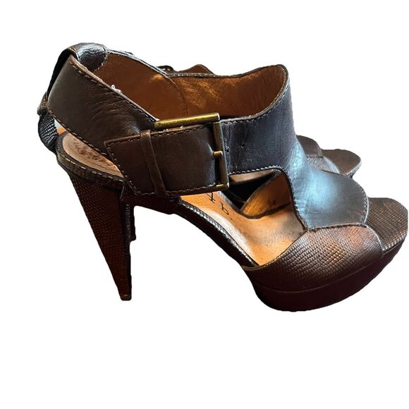 Anthropologie No 704b Vanya Brown Leather Python T Ankle Strap Pumps Shoes 5.5 - Picture 3 of 9